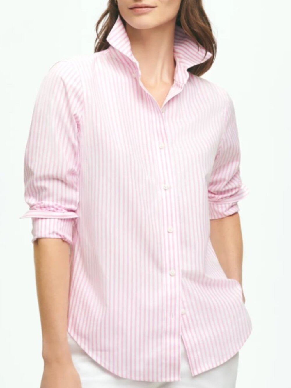 Brooks Brothers Non-Iron Stretch Cotton Pink Stripe Shirt Sz 8